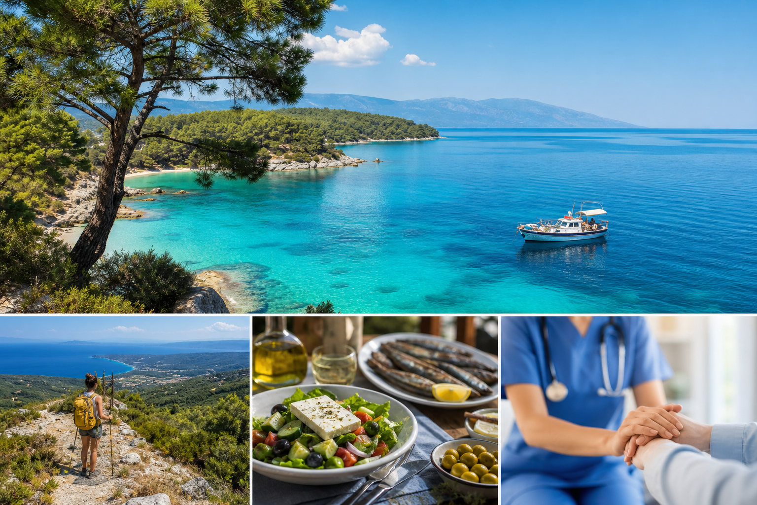 Beautiful beach in Halkidiki with clear waters and sunset